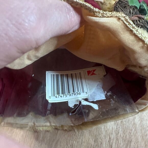 Vintage Santa Claus Figurine Tree Topper Burgundy Fur Coat Drum & Wreath Kmart - Picture 3 of 4